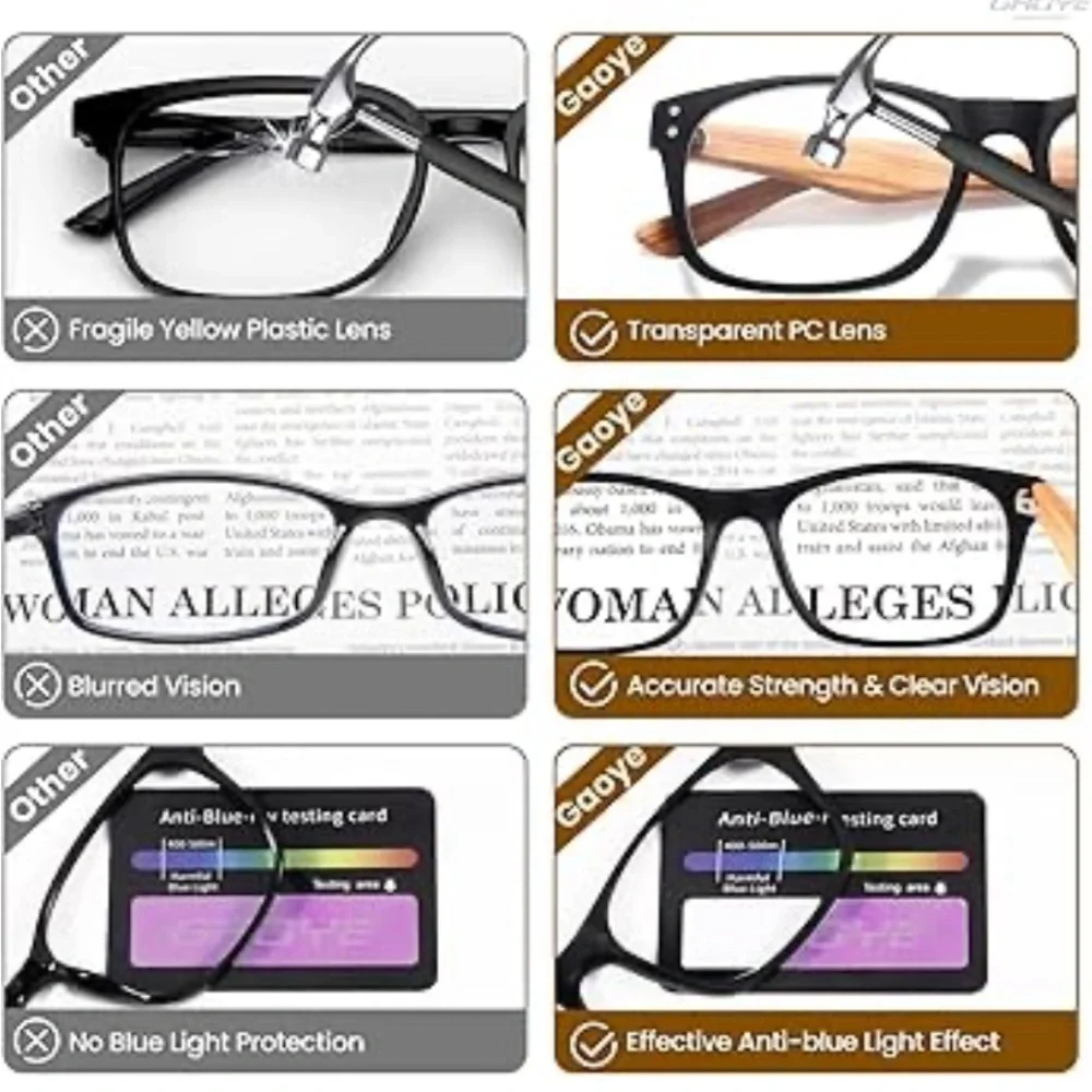 NEW! 5 Pack Reading Glasses Blue Light Block Wood Grain Magnifying Strength+1.00